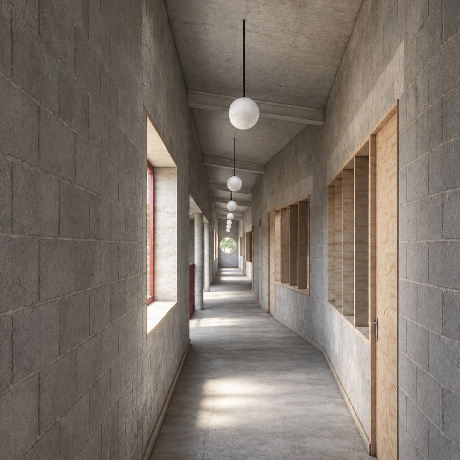 Photorealistic Concrete Corridor with Globe Lights