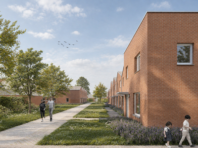 Tranquil Suburban Pathway with Families